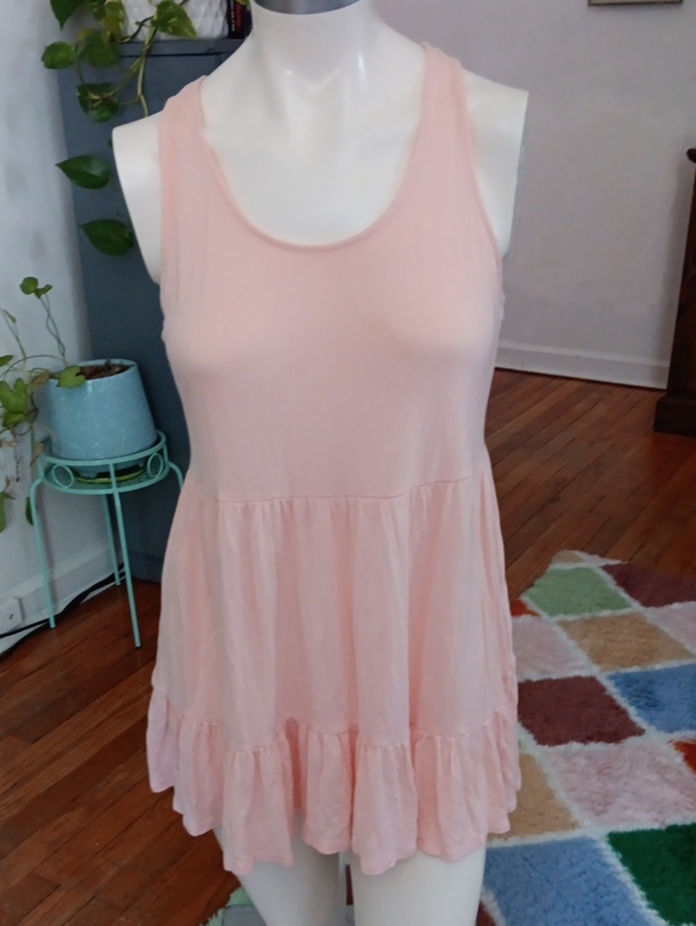 Peach Sleeveless Nightie/Slip with Lace Detail, Small